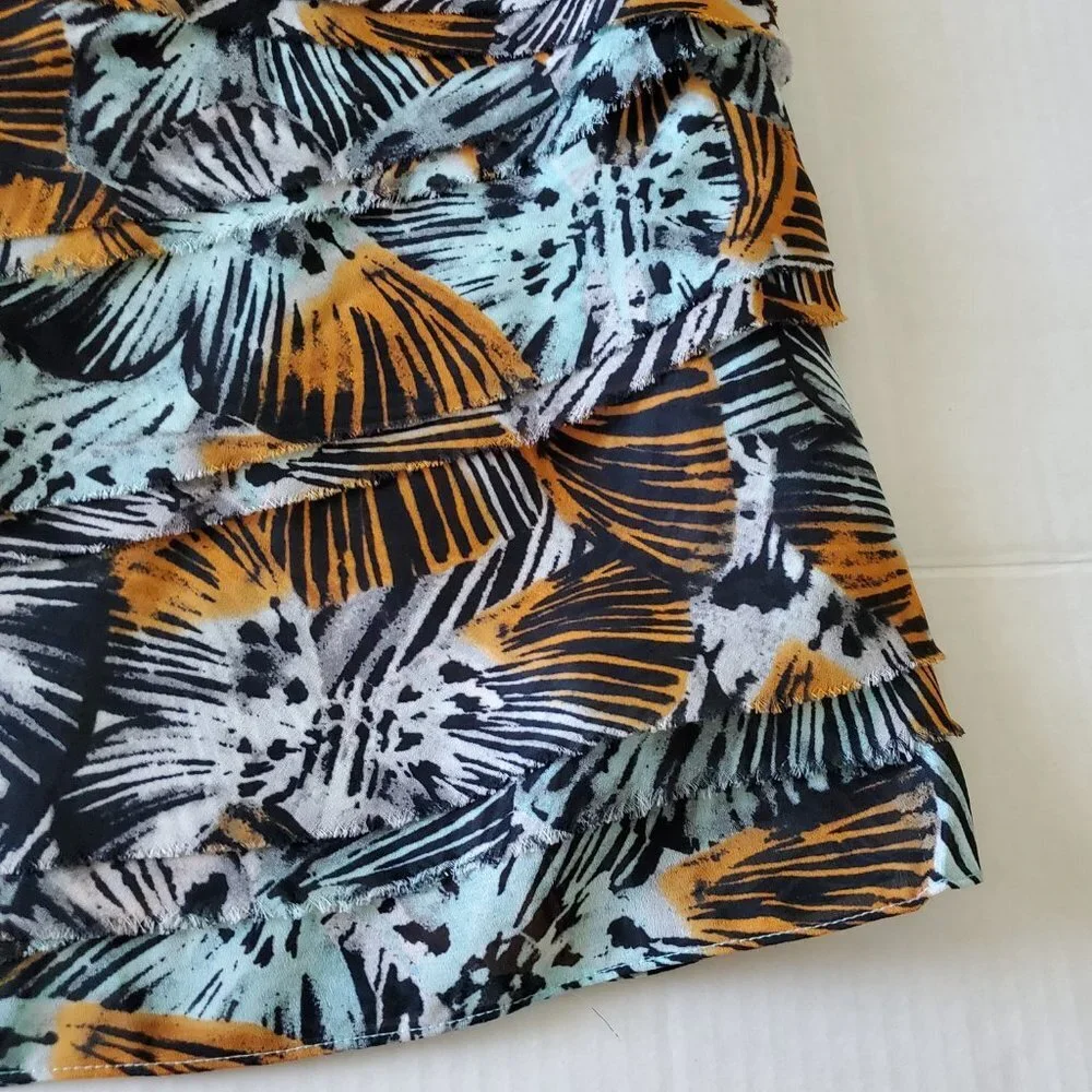 Michael Kors Sleeveless Tiered Frayed Blouse Large